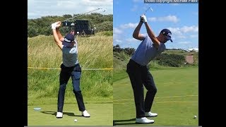 Justin Thomas golf swing  Long Iron faceon amp downtheline July 2017 [upl. by Akkire969]